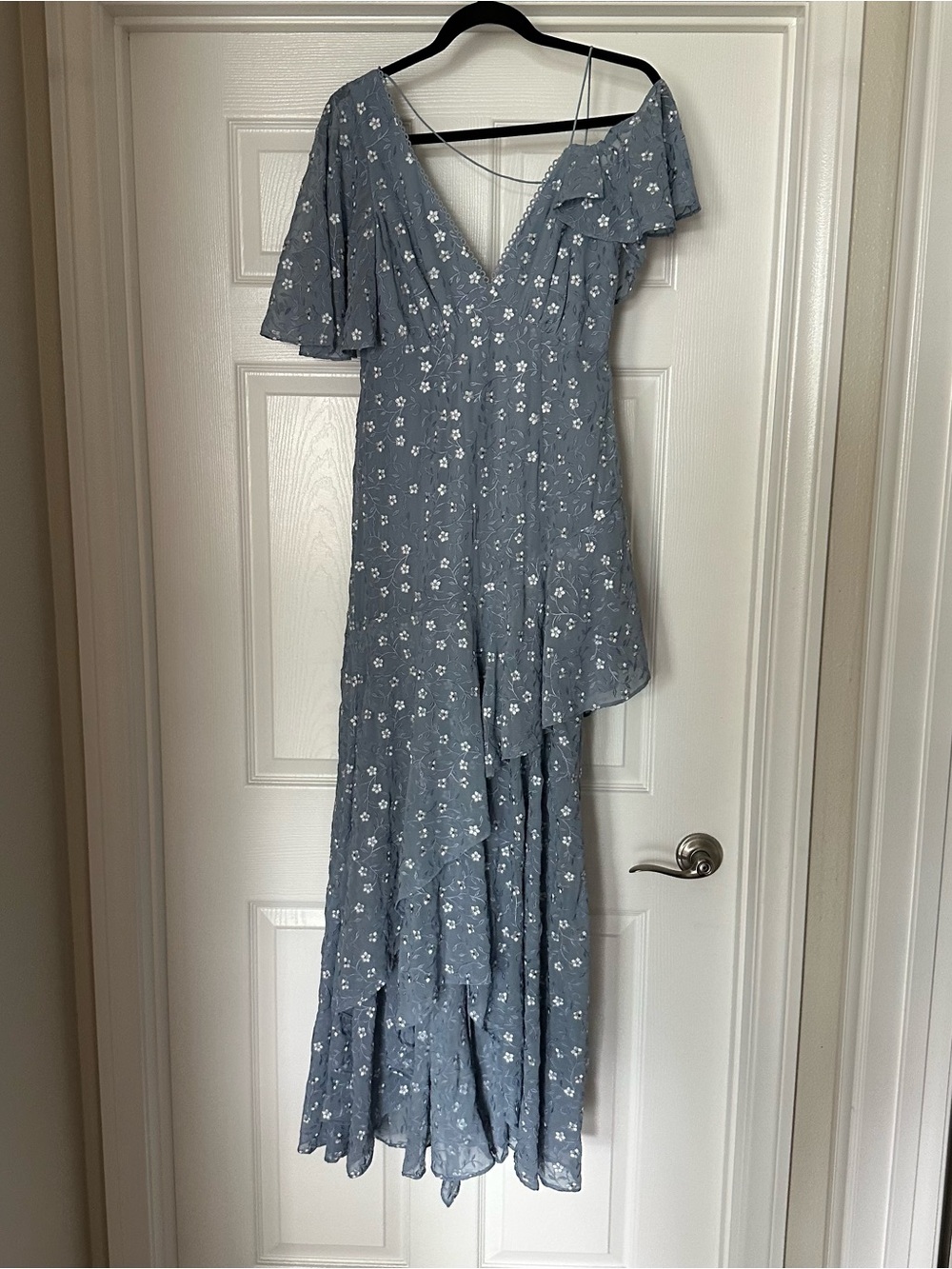 TALULAH Dusty Blue Floral High-Low Maxi Dress